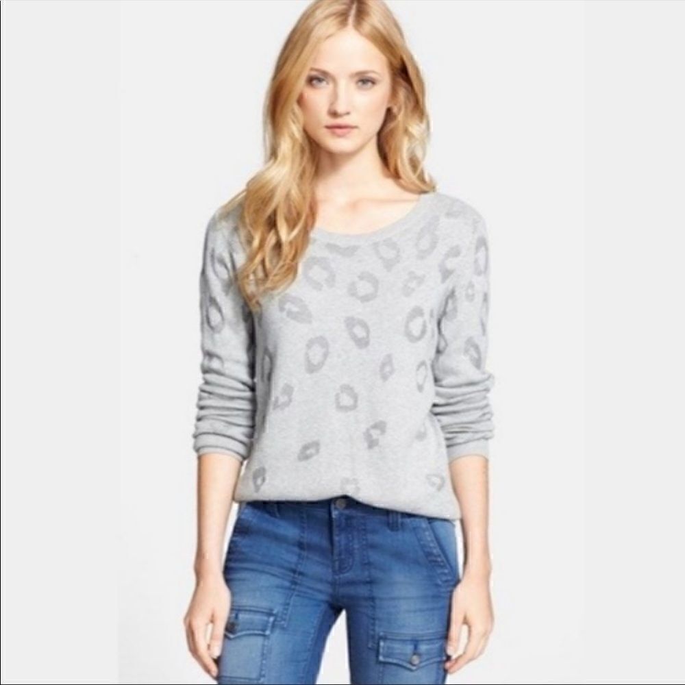Joie Gray Lilibeth Leopard Animal Print Embossed Sweater